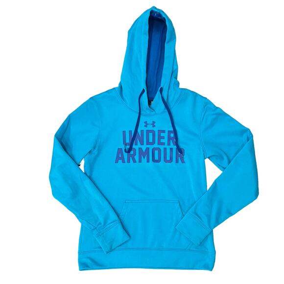 Under Armour Bright Blue Logo Semi-Fitted Athletic Hoodie Sweatshirt size S - Picture 2 of 11
